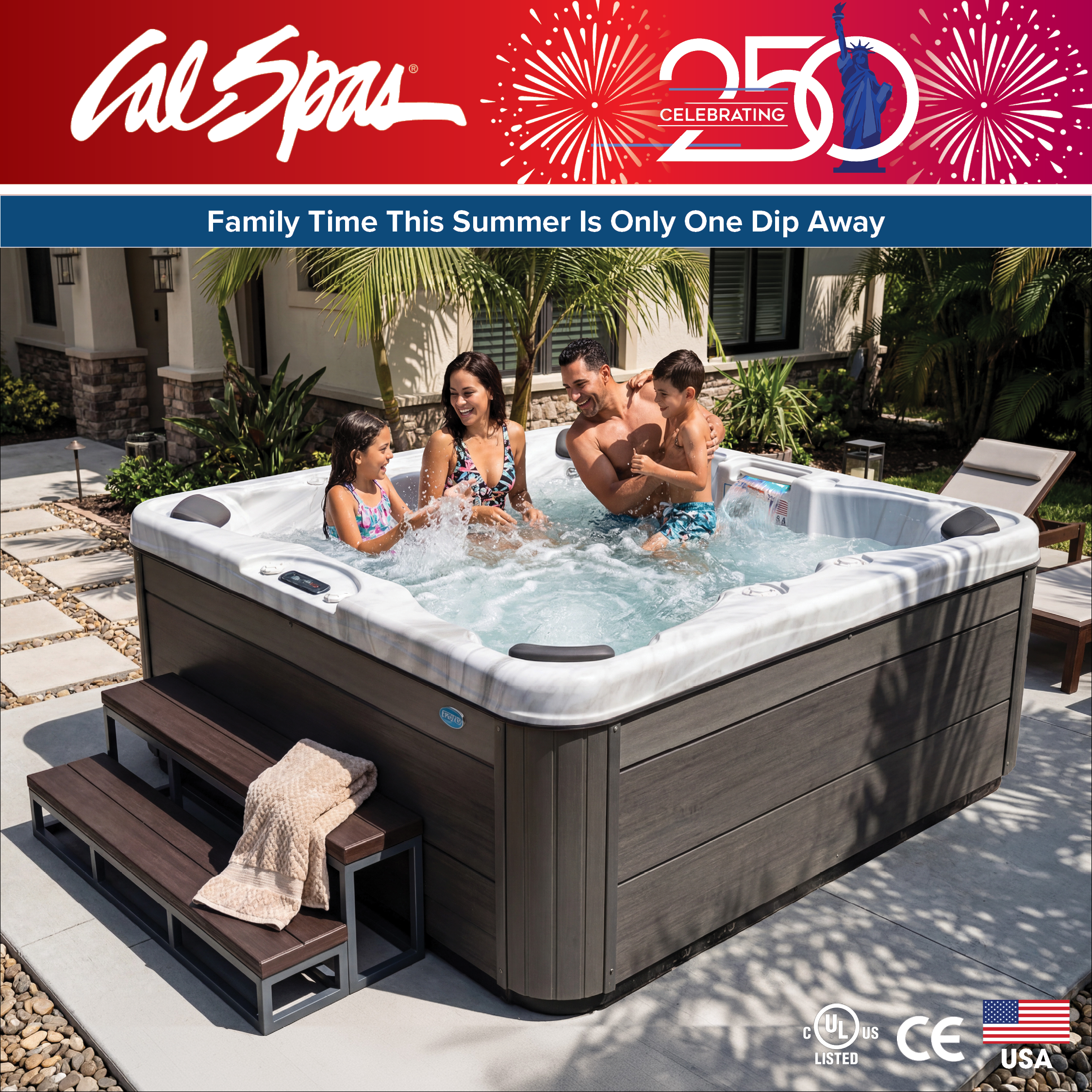 Calspas hot tub being used in a family setting - Redwood City